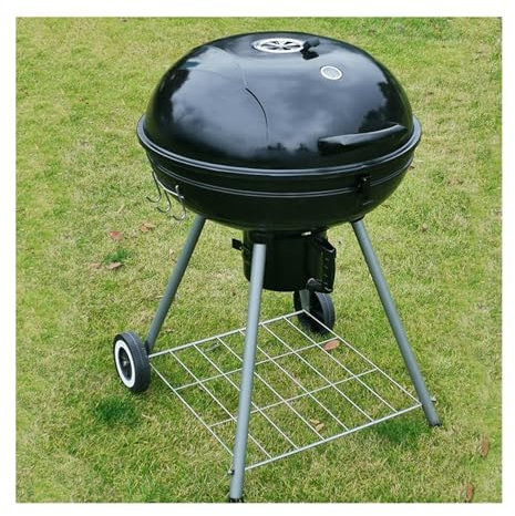 PQPQLI Tragbarer 57cm Holzkohlegrill Mit Rädern – Schwarzer Outdoor-Grill – 2-in-1-Smoker Mit Porzellanemailliertem Deckel Und Ascheauffangbehälter – Für Kleine Terrassen Und Gärten