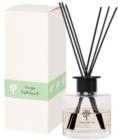 Nicola Spring Glass Reed Diffuser - 200ml - Sage Retreat - 1x Home Décor Bathroom Bedroom Room Essential Oil Air Freshener with Scented Sticks 60 Day Fragrance