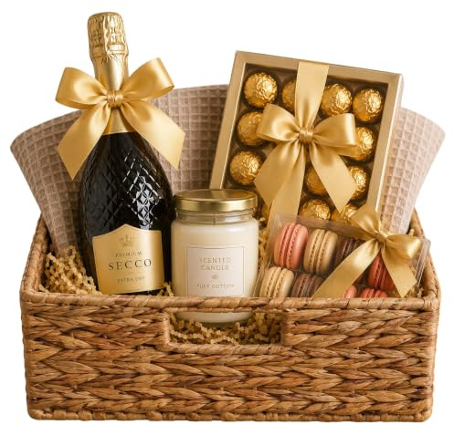 khevga Geschenkkorb Set leer zum Befüllen – Komplett-Set mit Folie (100x100 cm), Packpapier & goldenem Geschenkband – Präsentkorb für Muttertag, Geburtstag, Weihnachten & Ostern, Geschenke