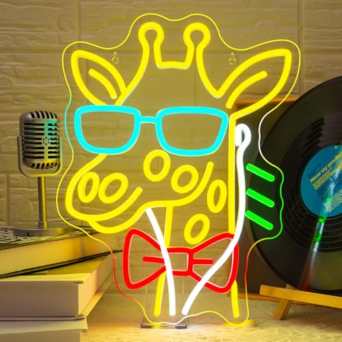 Horseneon Giraffen Headset Neon Schild Music Kopfhörer Neon Sign für Wand Musik Led Schild Dimmbare Tiere Leuchtreklamen Neon Light für Schlafzimmer Music studio Bar Musikparty Live Musik Dekor