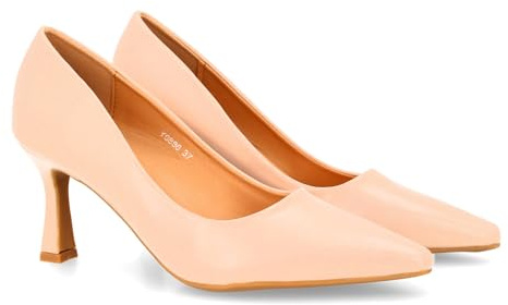 shoes&blues.es 95473 Zapato de Salon Clasico con Punta Fina y Tacon Comodo. Estampado Liso. Ideal para Mujer en Temporada de Otono Invierno. Beige Talla 37