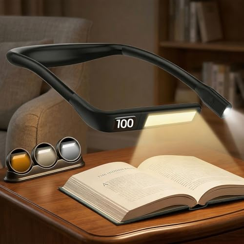 Tomshine Leselampe Hals mit Akkuanzeige, 1800mAh Nackenlampe Stricken Buchlampe, 3 Farben & Timer, 270° Drehbar Handarbeitslampe Leselicht für Buch Bett Camping