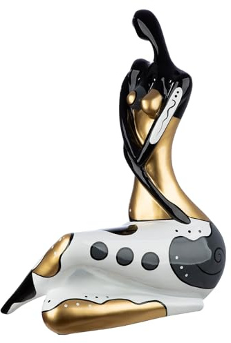GILDE Skulptur Jasmine aus Kunstharz - graphisches Muster - metallische Optik - schwarz-weiß - Höhe 56cm x Breite 39cm