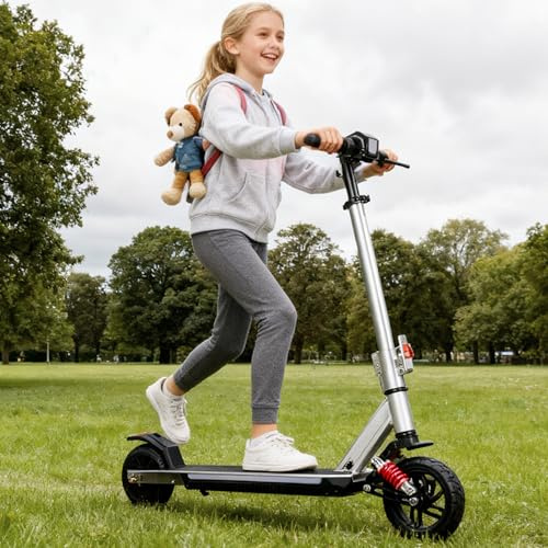 Elektroroller Für Kinder 6-12 Jahre, Cityroller Mit Bluetooth & Bunte LED Lichter, 3 Geschwindigkeitsstufen Bis 14 Km/h, E-Bremse, Leicht 7 Kg, Für Jungen Mädchen