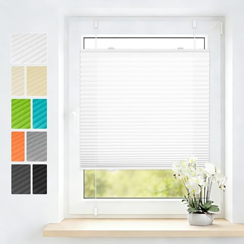 Grandekor Plissee Klemmfix ohne Bohren 75x210 cm(BxH) Weiß, Blickdicht & Lichtdurchlässig, Easyfix Plisseerollo Faltrollo mit Klemmträger, Sichtschutz & Sonnenschutz Jalousie für Fenster & Tür