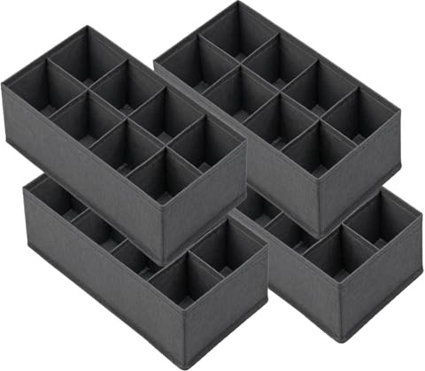 4 Stück Kleiderschrank Organizer Schubladen Organizers, 8 Zellen Aufbewahrungsboxen für Socken und Unterwäsche Organizer, Faltbox, Stoffboxen, Faltbare Boxen für BHs, Binder, Drawer, Schrank(Grau)