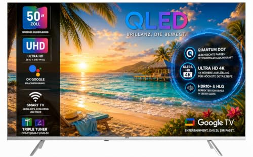 JTC-24 50 (50 Zoll/126 cm) QLED 4K UHD Smart TV/Fernseher JTCSQ50U39505G, Google TV, Android OS, Dolby Vision, Triple Tuner, Bluetooth, Sprachsteuerung, HDR10+