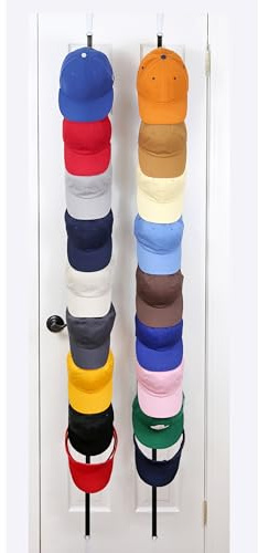 Perfect Curve CapRack | Over-The-Door Hat Organizer for Baseball Caps | 2 Straps, Holds 18-36 Adjustable Caps | Black