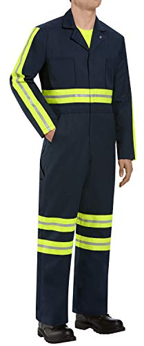 Red Kap Herren Enhanced Visibility Action Back Coverall Arbeitsoverall, Marineblau mit gelb/grünem Besatz für Sichtbarkeit, 48