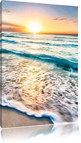 Pixxprint Meer bei Sonnenuntergang, Größe: 60x40cm, Leinwandbild, fertig gespannt, Wandbild, Dekoration, Kunstdruck, kein Poster