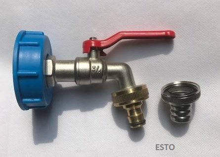 Esto IBC Wassertank-Zubehör, Kugelauslaufventil 3/4 mit Varioadapter Messing Gardenakompatibel, DIN61