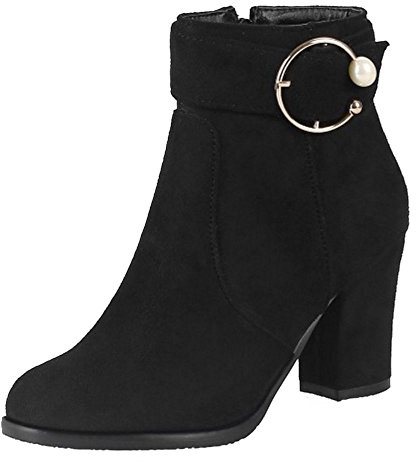 Onewus Fashion Women Ankle Boots with Mid Block Heel Black