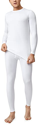 LAPASA Men's Fleece Lined Thermal Underwear Set, Light/Mid/Heavyweight Warm Long Sleeve Long Johns Top and Bottom, Base Layer Set M11/M57/M24,XXL,White (Lightweight)