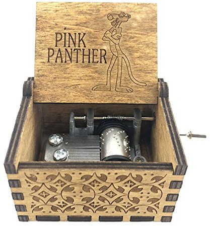 Cuzit Caja de música con diseño de Pantera Rosa tallada de madera de manivela de juguete de regalo de cumpleaños