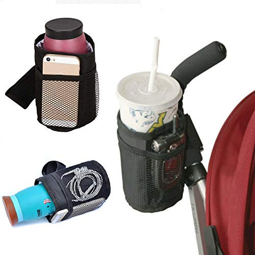 Homieco Insulated Cup Holder Multifunctional Sport Bottle Organizer Drink Cup with Storage mesh Pockets for Baby Stroller, Wheelchairs, Bike, car Seats, Booster Seats