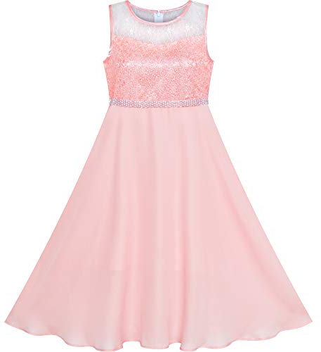 Sunny Fashion Vestito Bambina Rosa Strass Chiffon Damigella d'Onore Danza Maxi Toga 10 Anni