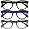 OPULIZE Pop Lesebrille 3er Pack Keck Rund Matt Rahmen Federscharniere Kratzfest Schwarz Blau Grau Herren Damen RRR2-137 +3.00