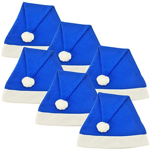 Ciffre 6 Stück im Set Weihnachtsmütze Nikolausmütze Winter Mütze Mützen Nikolaus Santa Blau