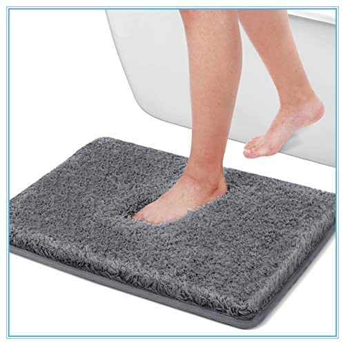 Badezimmerteppich, Weichen Mikrofasern Badematten Badteppiche, Badematte Grau Waschbar Badteppich für Badewanne, Dusche und Badezimmer 90 x 60 cm