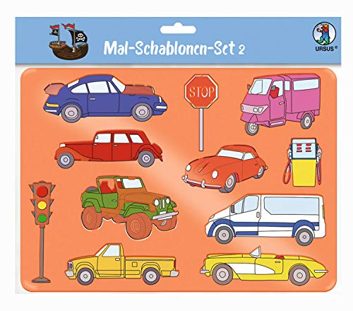 Ursus 44100002 - Mal Schablonen Set 2, bunt, für Kinder, 6 transparente Schablonen ca. 26,8 x 18,9 x 0,2 cm, mit unterschiedlichen Motiven, aus Kunststoff, 6 farbige Motivvorlagen
