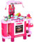 HOMCOM 38 Pcs Kids Children Kitchen Play Set Age 10+ w/Realistic Sounds Lights Food Utensils Pots Pans Appliances Toy Game Pink
