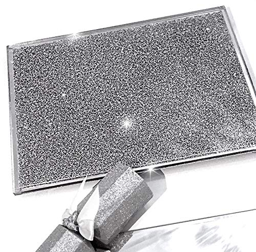 Touch of Vogue® Crushed Diamond Silver Crystal Chopping Board Glass Worktop Saver Chopping Board Heat Resistant Toughened Glass Kitchen Worktop Saver 30x40cm, (Silver)