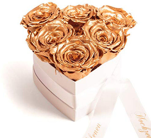 ROSEMARIE SCHULZ Heidelberg Infinity Rosenbox Herzform Goldhochzeit Rosenherz konserviert Jubiläum Geschenk zur goldenen Hochzeit (Gold, 6 Infinity Rosen)