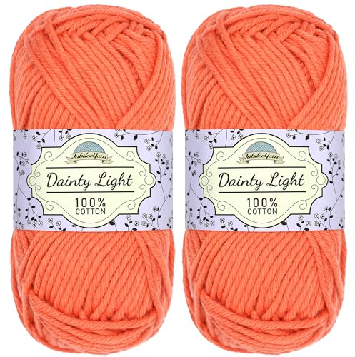 JubileeYarn Dainty Light Yarn - 100g/Skein Worsted Weight Cotton - 1546 Living Coral - 2 Skeins