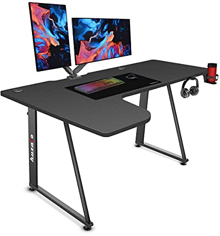 huzaro Hero 7.7 L-Form Eckschreibtisch Gaming Schreib Computer Arbeits Tisch Bürotisch | Homeoffice Arbeitszimmer Büro Gamer | Carbon Tischplatte | 154 x 117 | Schwarz