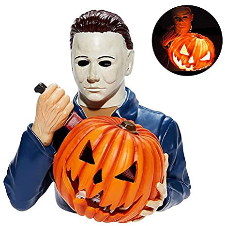 CaCaCook Halloween KüRbis Deko, Halloween Harz Statue mit Kürbis, Süßes oder Saures LED Beleuchtete Gartenskulptur Halloween Kürbis Licht leuchtende Ornamente Gärten und