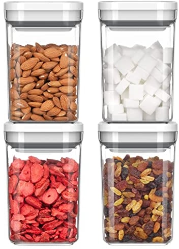 MR.SIGA 4 Pack Airtight Food Storage Container Set, BPA Free Kitchen Pantry Organization Canisters with One-handed Leak Proof Lids, 1L / 33.8oz, Medium, White