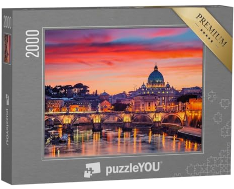puzzleYOU: Puzzle 2000 Teile „Nachtansicht des Petersdoms und des Flusses Tiber in Rom, Italien“ – aus der Puzzle-Kollektion Kirchen
