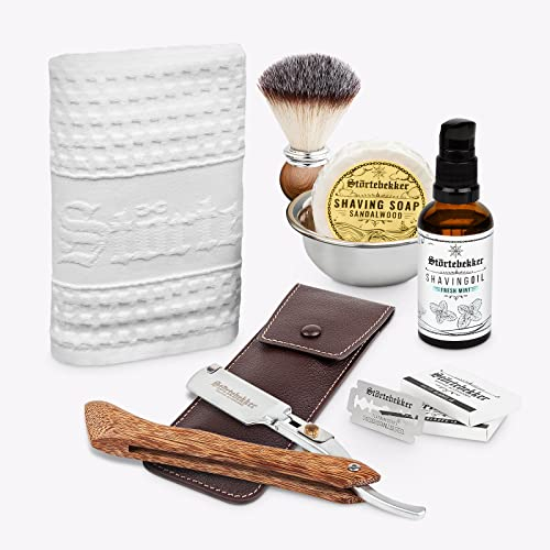 Störtebekker® Premium Rasurpflege Set - inkl. Rasiermesser, Etui, Rasierpinsel, Rasierseife, Rasierschale, Rasieröl & Rasiertuch - perfektes Rasierset für die tägliche Rasur - Geschenkidee Herren