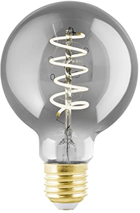 EGLO E27 Lampe dimmbar, Spiral LED Glühbirne Globe, Vintage Deko Leuchtmittel schwarz-transparent im Retro-Design, 4 Watt, 100 Lumen, warmweiß, 2000k, Edison Birne G80, Ø 8 cm