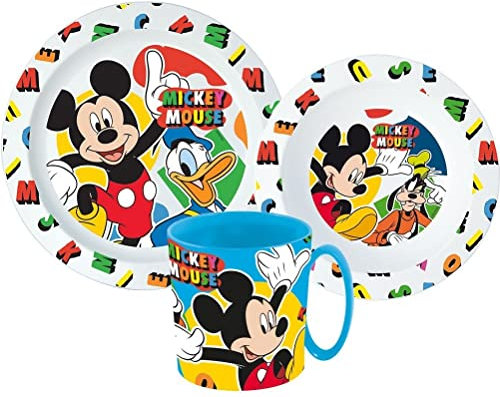 3- teiliges Kindergeschirrset mit verschiedenen Zeichentrickmotiven – Micky Maus - kinderfreundlich und pflegeleicht - Originales Lizenzprodukt