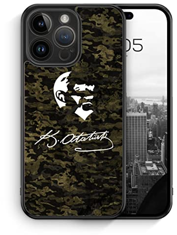 MUNIQASE Atatürk Imza Camouflage - Silikon Hülle für iPhone 14 Pro Max - Türkische Berühmte Personen Camouflage Militär Schutzhülle Handyhülle Case Cover