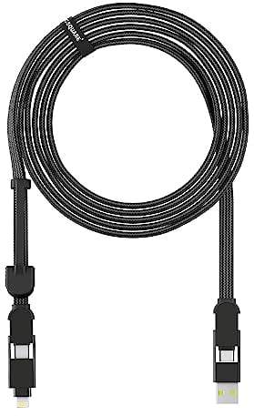 inCharge Rolling Square XL 300 cm - USB-C-Kabel, Universal-Smartphone-Kabel, Geschenk für Männer, 6-in-1-Universalladegerät für Smartphones, technisches Gadget, Schwarz, Lightning-Kabel 100 W