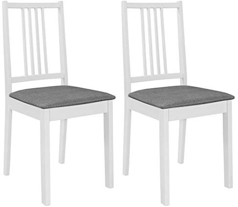 ZEYUAN Esszimmerstühle mit Polstern 2 STK Küchenstühle, Esstisch Stuhl, Schminksessel, Wohnzimmerstuhl, Stühle Set, Weiß Massivholz