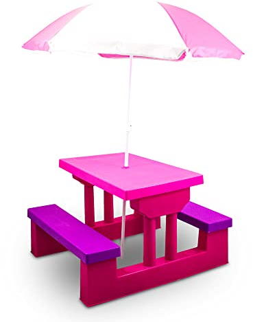 BITUXX Kindersitzgruppe Kindertisch Tisch Kindermöbel für Garten zum Spielen für innen und außen mit Sonnenschirm Pink
