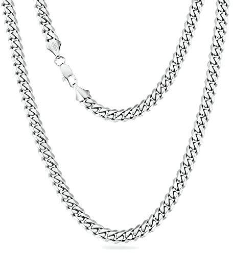 KRKC&CO 8mm Kette Herren, Herren Edelstahl Panzerkette mit Diamantschliff, Silbrig Cuban Link Chains Silberkette, Geschenke für Damen Mädchen Männer Jungs, [Länge 55,9cm]