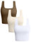 OQQ Damen 3-teiliges Tank-Top Gerippt Nahtlos Workout-Shirts Yoga Bauchfreies Top Kaffee Beige Weiß