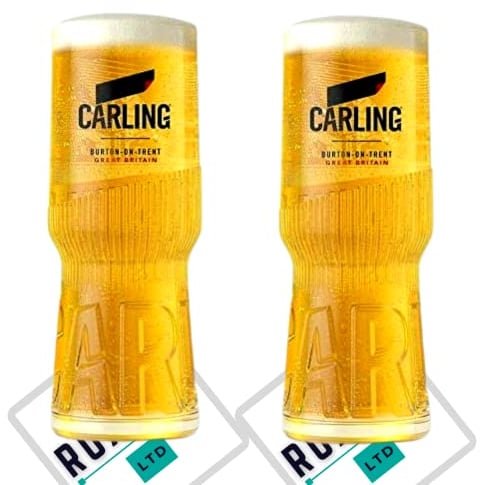 Roxley X2 Carling Pint Glass Glasses Also Comes with 2 Branded Beer Mats