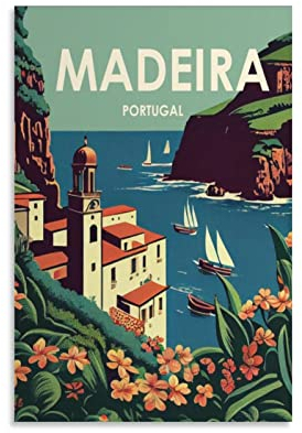 ONOTIO Madeira Portugal Vintage Reiseposter Küste 40 x 60 cm Wandkunstdruck Leinwand Kunst Poster Moderne Familie Schlafzimmer Dekor Poster
