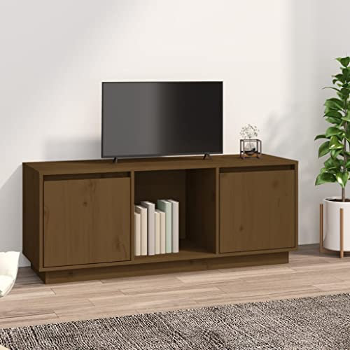 FIRBNUS Mueble para TV de Madera Maciza de Pino Marrón Miel, Gabinete Bajo para Salón y Televisión, 110,5x35x44 cm