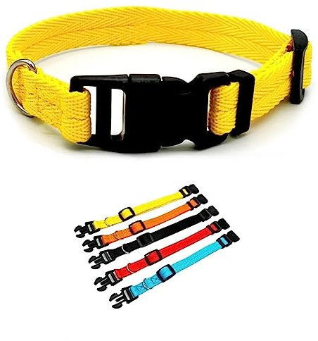 ChioSun Hundehalsband, Nylon-Hundehalsband mit Sicherheitsschnalle, verstellbares Hundehalsband, geeignet für kleine und mittelgroße Hunde (XL (2,5 cm), Gelb)