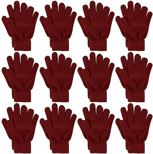 Glooarm 12 Paar Winterhandschuhe, gestrickt, warm, für Erwachsene, dehnbar, magische Handschuhe für Männer, Frauen, Teenager, Kastanienbraun, Medium