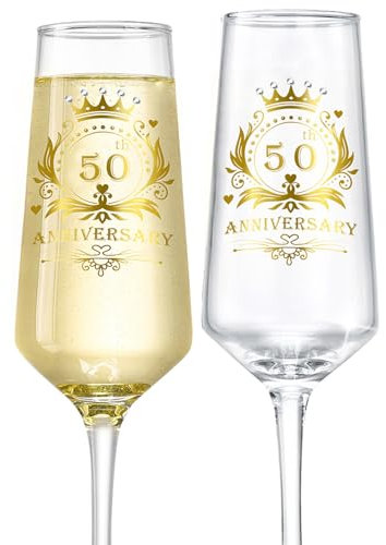 ROXBURGH 50th Wedding Anniversary Champagne Flutes Gifts Set of 2, 50th Anniversary Decorations 7 OZ Crystal Champagne Glasses, Wedding Gifts for Couples, Parents Anniversary, JNCF2