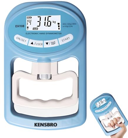 Digitaler Handkraftmessgerät 120 kg/264 lb, Dynamometer Digital, Electronic Hand Dynamometer, Elektronischer Griffkraft Messer, LED Bildschirm, Dynamometer mit USB-Ladekabel