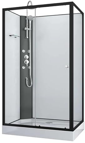 Cabine de douche complète VIVA 1 noire - 120 x 80 x 225 cm, jets de massage, verre de sécurité, avec receveur de douche, cabine de douche complète