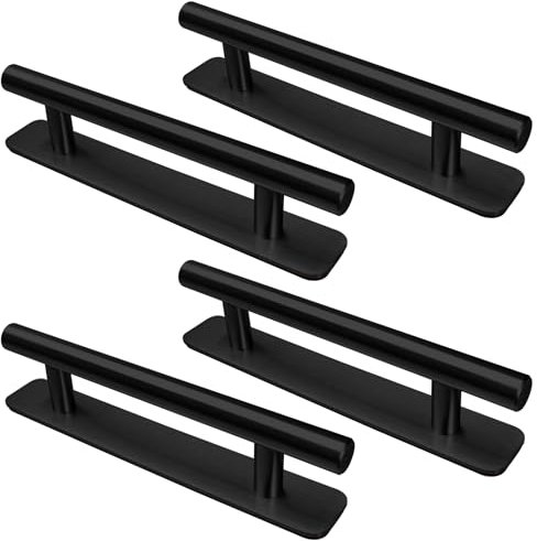 LYCXAMES Tiradores Armarios 4 Piezas, Tiradores Cajones de Acero Inoxidable, Tiradore Cocina 128mm, Manija Autoadhesiva para Muebles Puerta y Ventana Baños, Negro